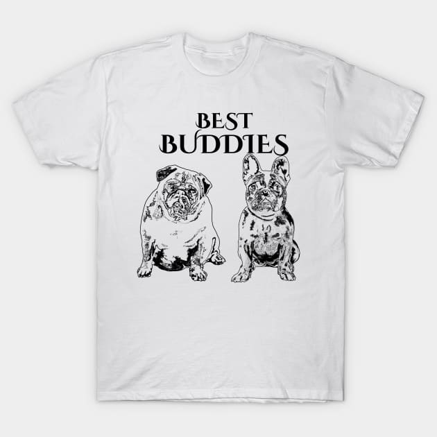 Best Buddies Pug French Bulldog black T-Shirt by Monstershirts